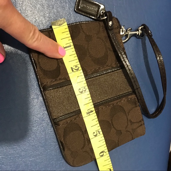 Coach brown signature w/leather trim wristlet - Picture 8 of 14